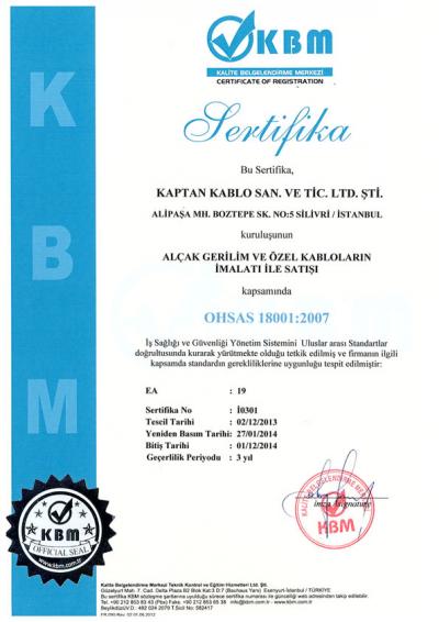 OHSAS 18001-2007 QUALITY CERTIFICATE